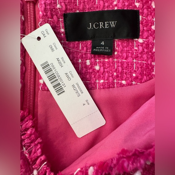 NWT J. Crew Women’s V Neck Pink Tweed Midi Dress with Fringe Detail Size 4 - Picture 7 of 9
